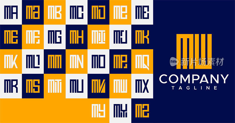 简单的线条方字母M标志设计。抽象盒子MM M字母标志矢量。